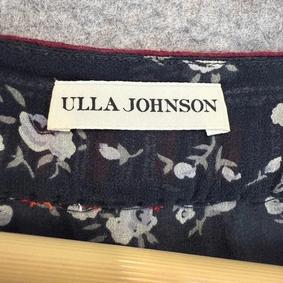 Ulla Johnson Anosha 100% Silk Blouse Womens 6 Floral Ruffle Cap Black Red Top - Picture 5 of 10